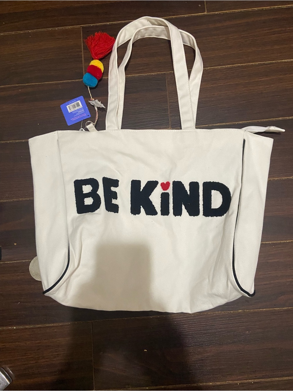 up&up™ Be Kind Reusable Zippered Cotton Canvas Tote Bag with Bag Charm 15.5 X 6